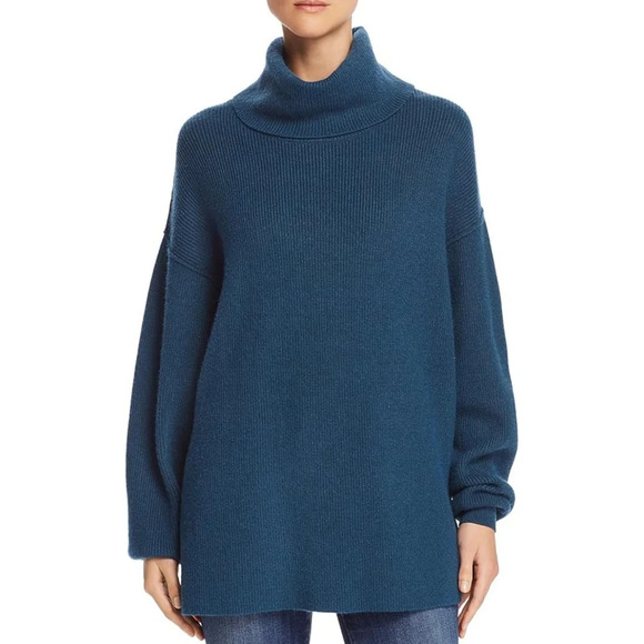Free People Sweaters - Free People Softly Structured Tunic Sweater Ribbed in Blue Turtle Size Small